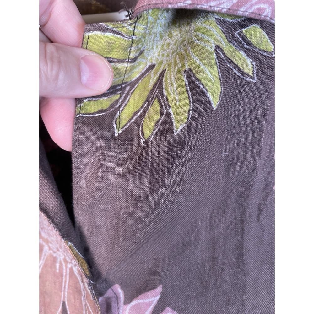 Fresh Produce Linen Button Up Shirt Small Brown Floral Beach Vacation Blouse Top - Picture 6 of 9